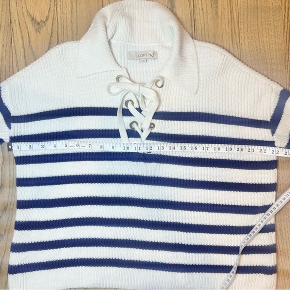 LOFT Striped Blue and White Lace Up Polo Sweater Size Small - Picture 10 of 12